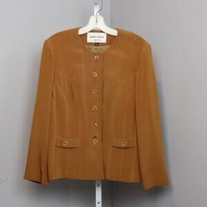 Albert Nipon Camel Brown Button Front Blazer Jacket Size 12